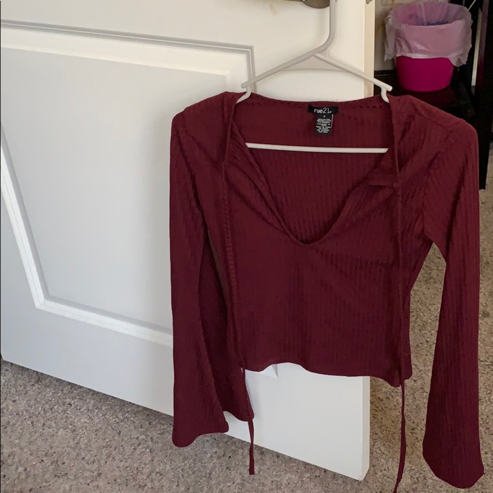OPEN SHIRT BURGUNDY S TOP